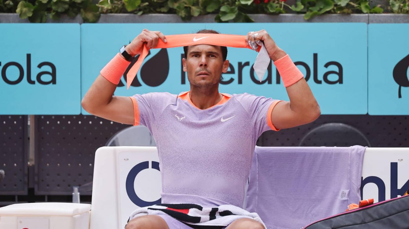 Madrid, Spain. 29th Apr, 2024. Rafael Nadal (ESP) Tennis : Rafael Nadal during singles round of 32 match against Pedro Cachin on the ATP tour Masters 1000 "Mutua Madrid Open tennis tournament" at the Caja Magica in Madrid, Spain