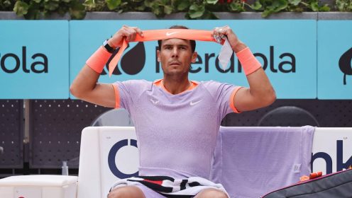 Madrid, Spain. 29th Apr, 2024. Rafael Nadal (ESP) Tennis : Rafael Nadal during singles round of 32 match against Pedro Cachin on the ATP tour Masters 1000 "Mutua Madrid Open tennis tournament" at the Caja Magica in Madrid, Spain