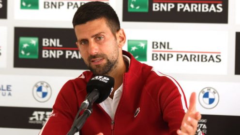 Novak Djokovic speaks to reporters at the Italian Open