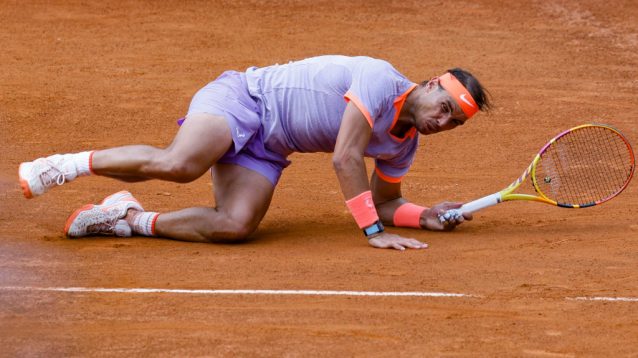 Rafael Nadal takes a tumble