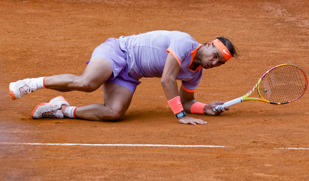 Rafael Nadal takes a tumble