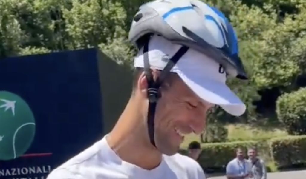Novak Djokovic wore a cycling helmet at the Italian Open