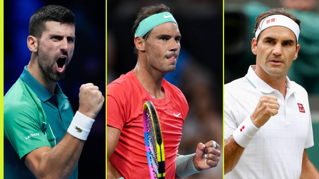 Pictured: Novak Djokovic, Rafael Nadal and Roger Federer comparison
