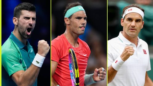 Pictured: Novak Djokovic, Rafael Nadal and Roger Federer comparison