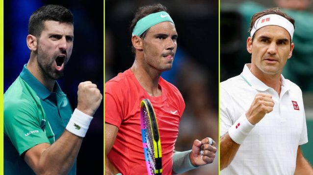 Pictured: Novak Djokovic, Rafael Nadal and Roger Federer comparison