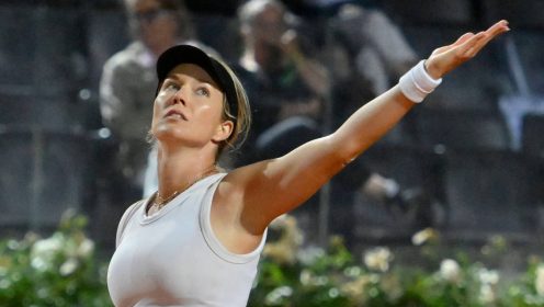 Danielle Collins of the US leaves the court after beating Victoria Azarenka 6-4, 6-3 at the Italian Open tennis tournament at Rome's Foro Italico, Wednesday, May 15, 2024