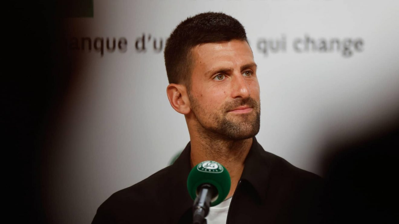 Serbia's Novak Djokovic listen to a question during a press conference ahead his first round match of the French Open tennis tournament at the Roland Garros stadium in Paris, Sunday, May 26, 2024