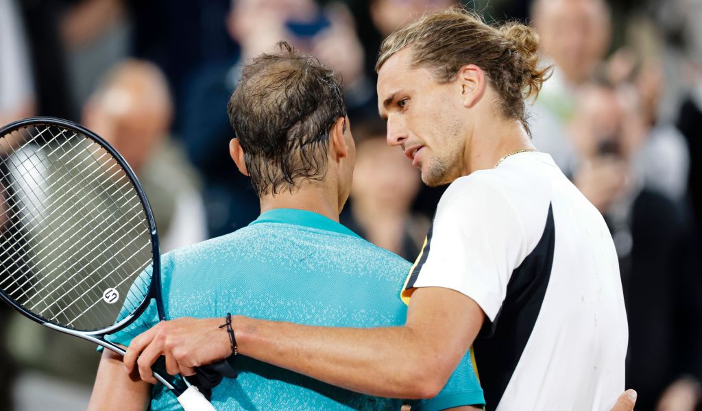 Alexander Zverev greets Rafael Nadal at the French Open