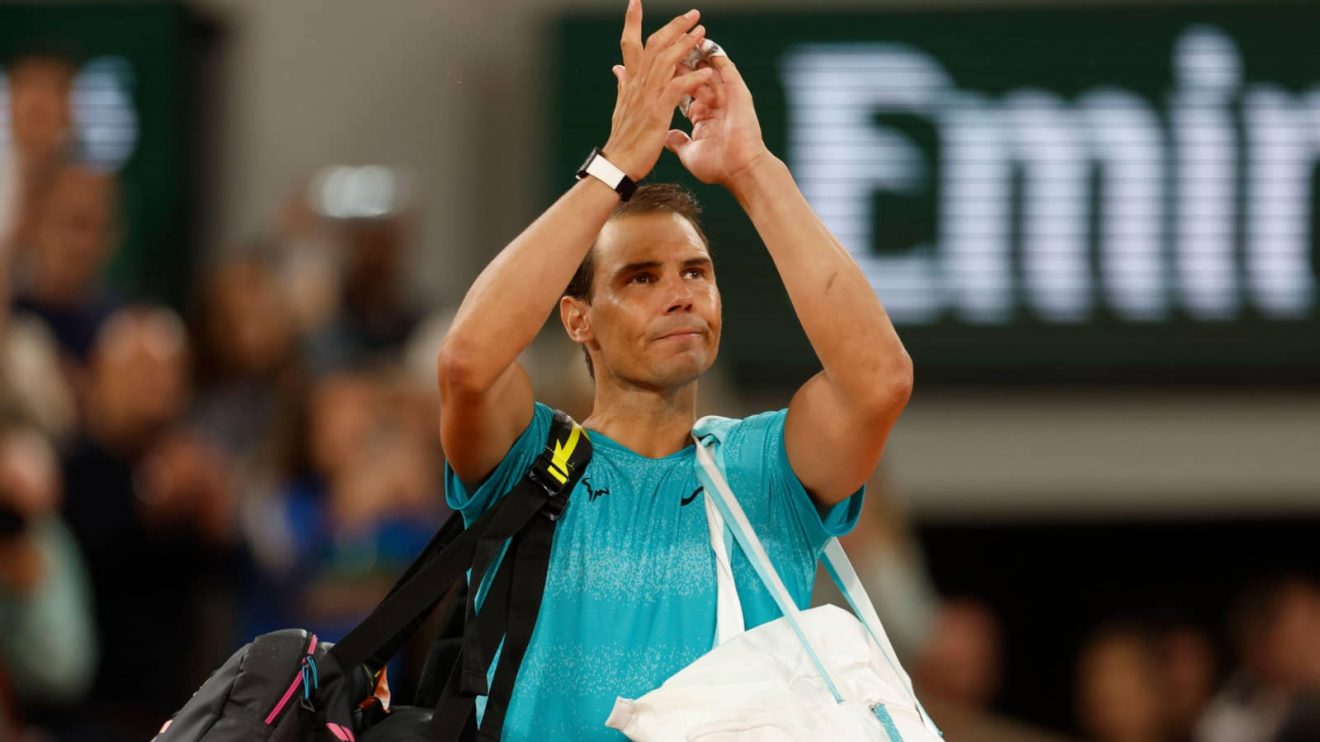 Spain's Rafael Nadal waves as he leaves the court after losing against Germany's Alexander Zverev during their first round match of the French Open tennis tournament at the Roland Garros stadium in Paris, Monday, May 27, 2024