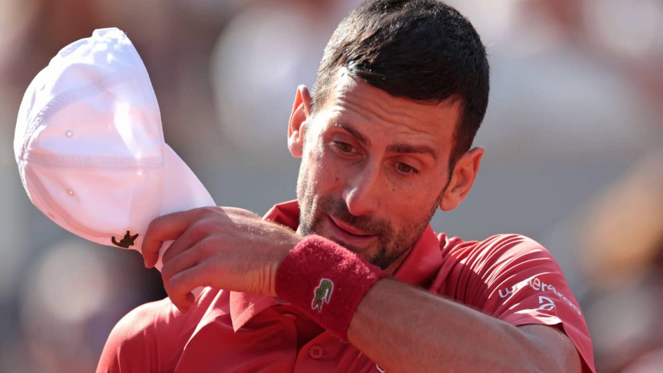 Roland Garros, Paris, France. 3rd June, 2024. 2024 French Open Tennis tournament, Day 9; Novak Djokovic (ser) under pressure during his match versus Francisco Cerundolo