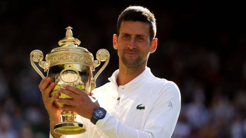 Novak Djokovic celebrates winning Wimbledon in 2022