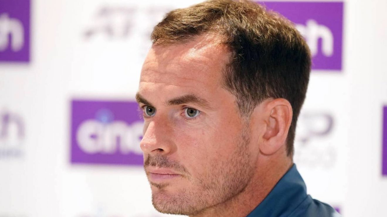 Andy Murray looks on during a press conference at Queen's Club