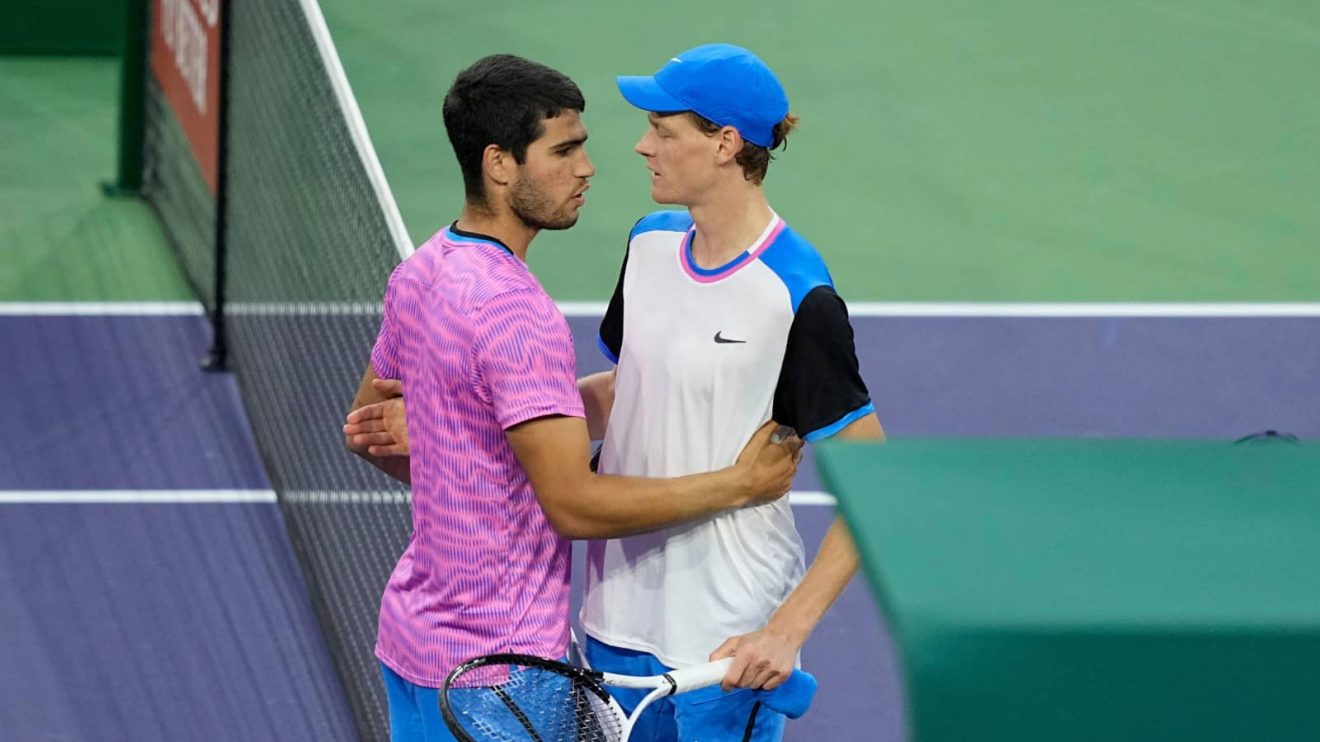 Carlos Alcaraz and Jannik Sinner in Indian Wells in 2024