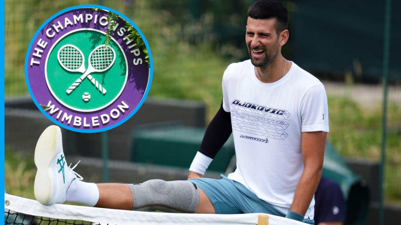 Novak Djokovic laughing during training