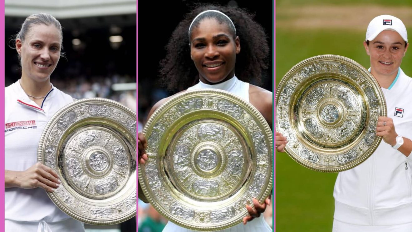 Angelique Kerber, Serena Williams and Ashleigh Barty with the Venus Rosewater Dish