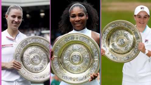 Angelique Kerber, Serena Williams and Ashleigh Barty with the Venus Rosewater Dish