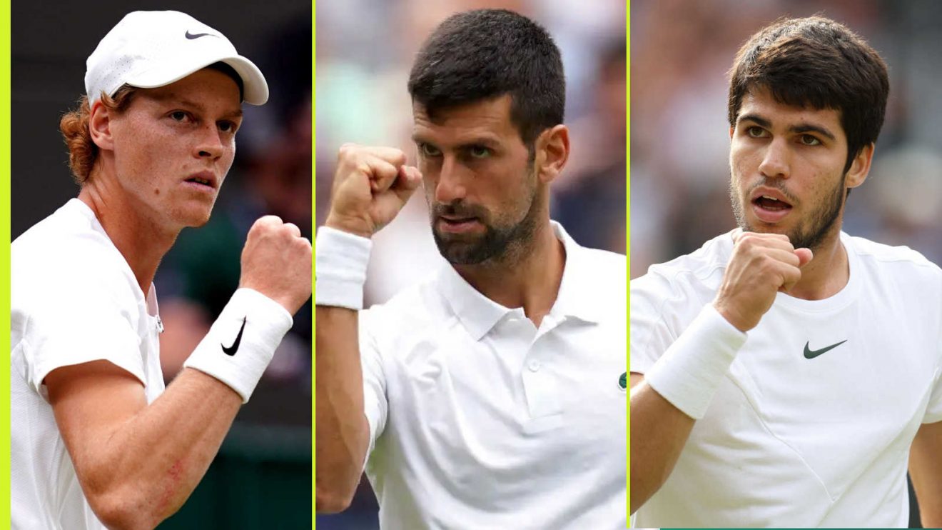 (L-R) Jannik Sinner, Novak Djokovic and Carlos Alcaraz are battling for the world No 1 ranking.