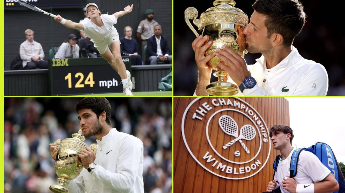 Jannik Sinner, Novak Djokovic, Carlos Alcaraz and Jannik Sinner at Wimbledon