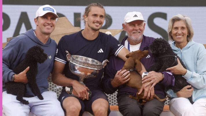 Pictured: Alexander Zverev with his brother Mischa, father Alexander Sr and mother Irina
