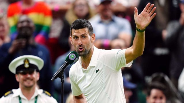 An animated Novak Djokovic during an interview