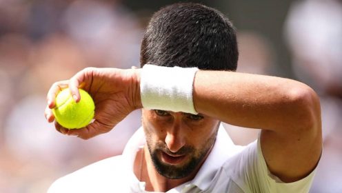 Novak Djokovic reacts during the 2024 Wimbledon final