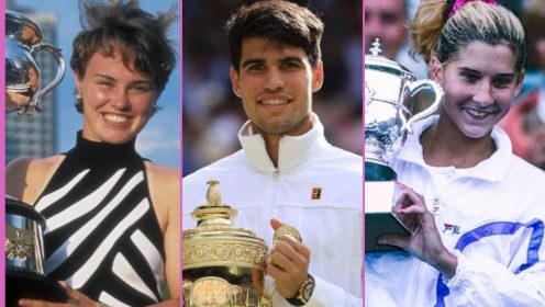 (L-R) Martina Hingis, Carlos Alcaraz, and Monica Seles