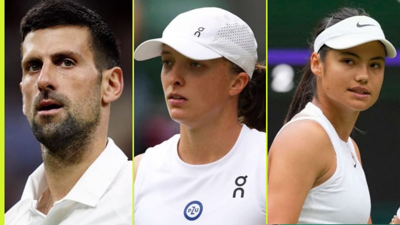 (L-R) Novak Djokovic, Iga Swiatek, Emma Raducanu