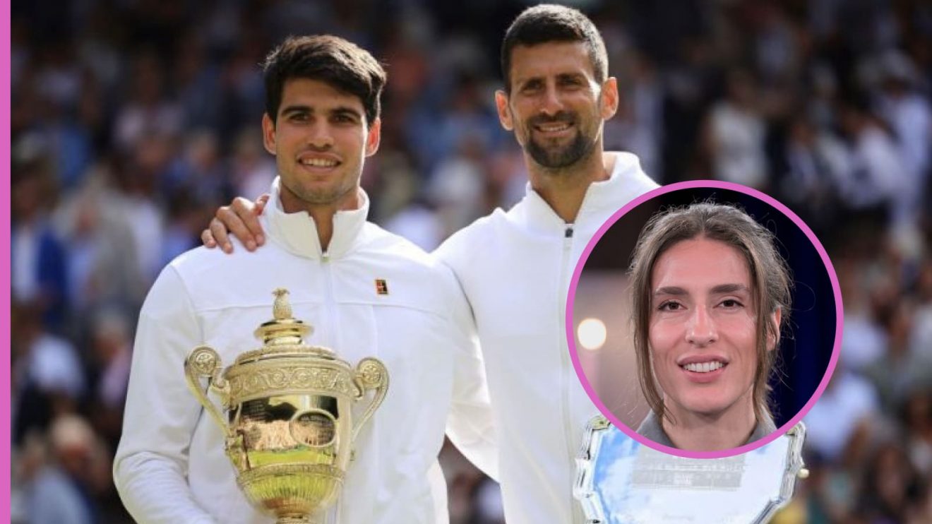 Novak Djokovic and Carlos Alcaraz in the Wimbledon final, with Andrea Petkovic inset