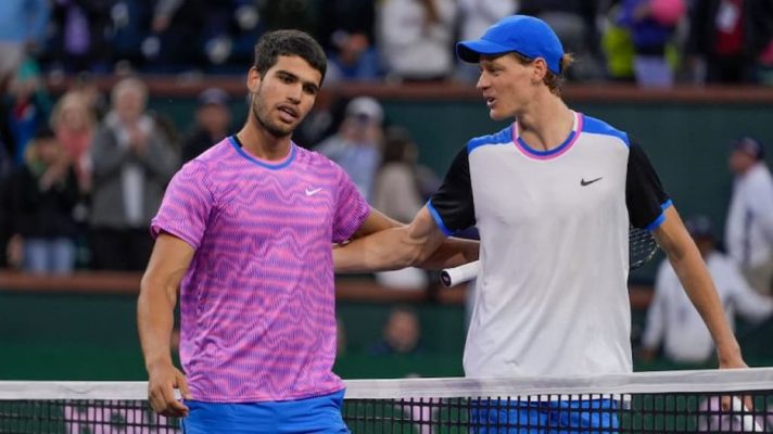 Carlos Alcaraz and Jannik Sinner at the Miami Open.
