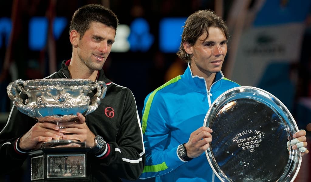 Novak Djokovic and Rafael Nadal at the 2012 Australian Open final
