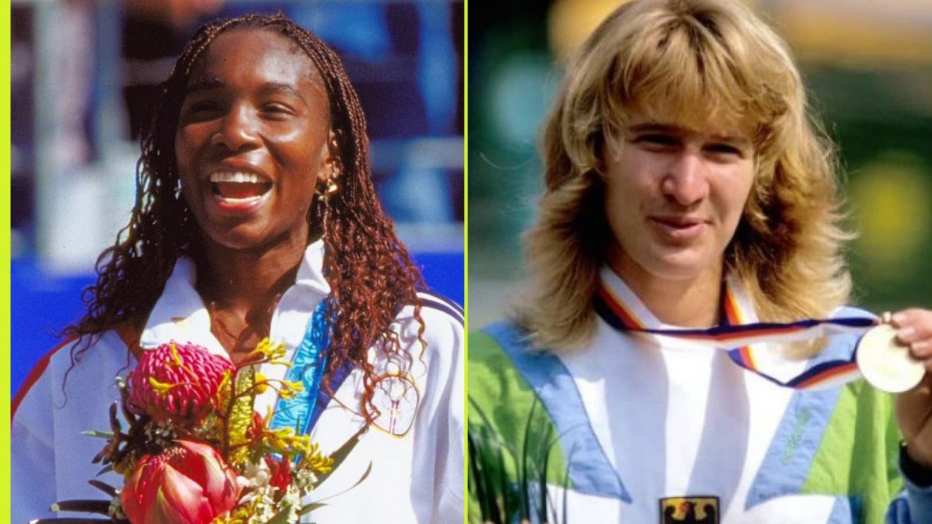 Venus Williams and Steffi Graf with Olympic gold medals