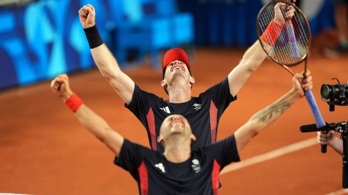 Andy Murray and Dan Evans celebrate the Olympics