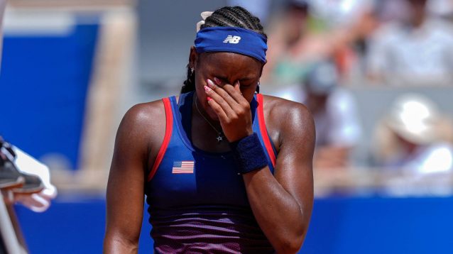 An upset Coco Gauff during her match