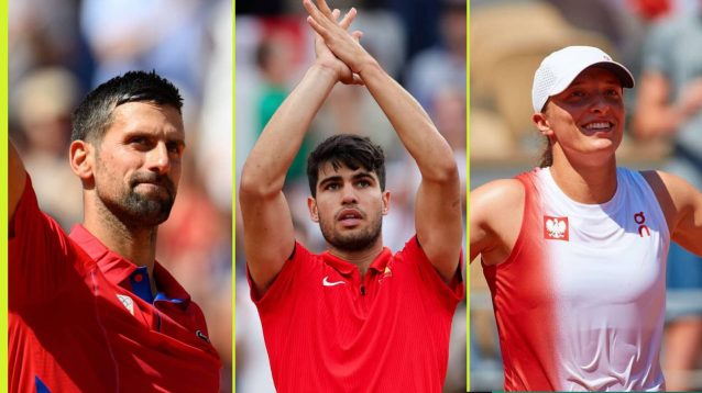 Novak Djokovic, Carlos Alcaraz and Iga Swiatek at the 2024 Paris Olympics