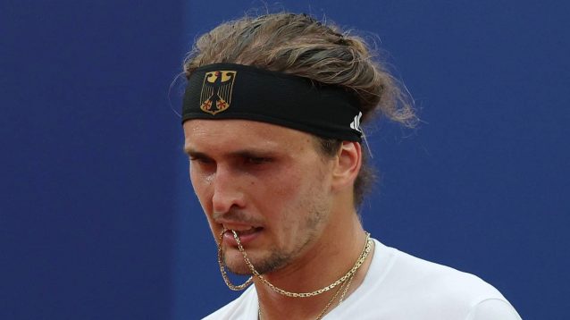 Alexander Zverev during his loss to Lorenzo Musetti at the 2024 Paris Olympics