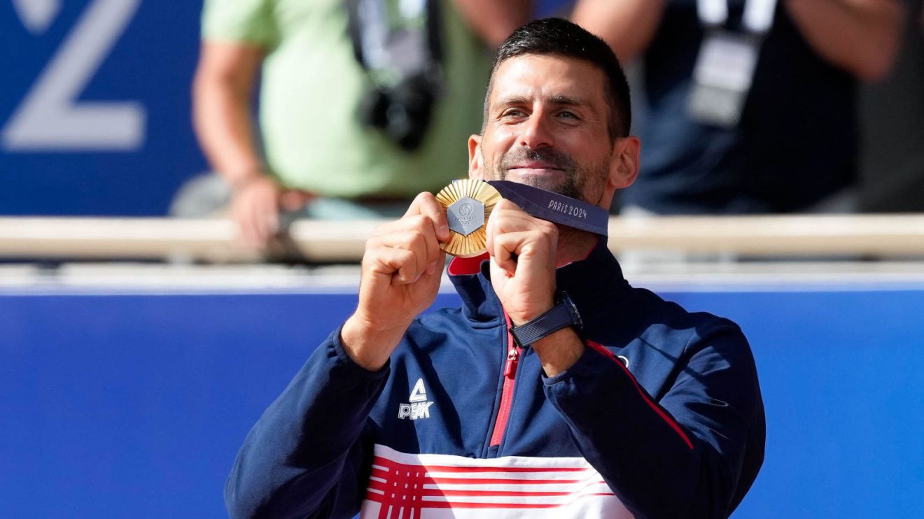 Novak Djokovic with his Olympic gold medal