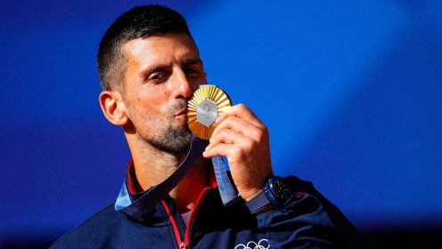 Novak Djokovic with his gold medal