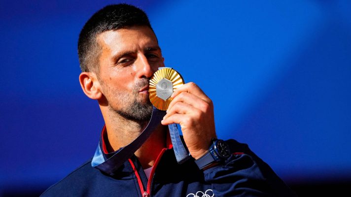 Novak Djokovic with his gold medal