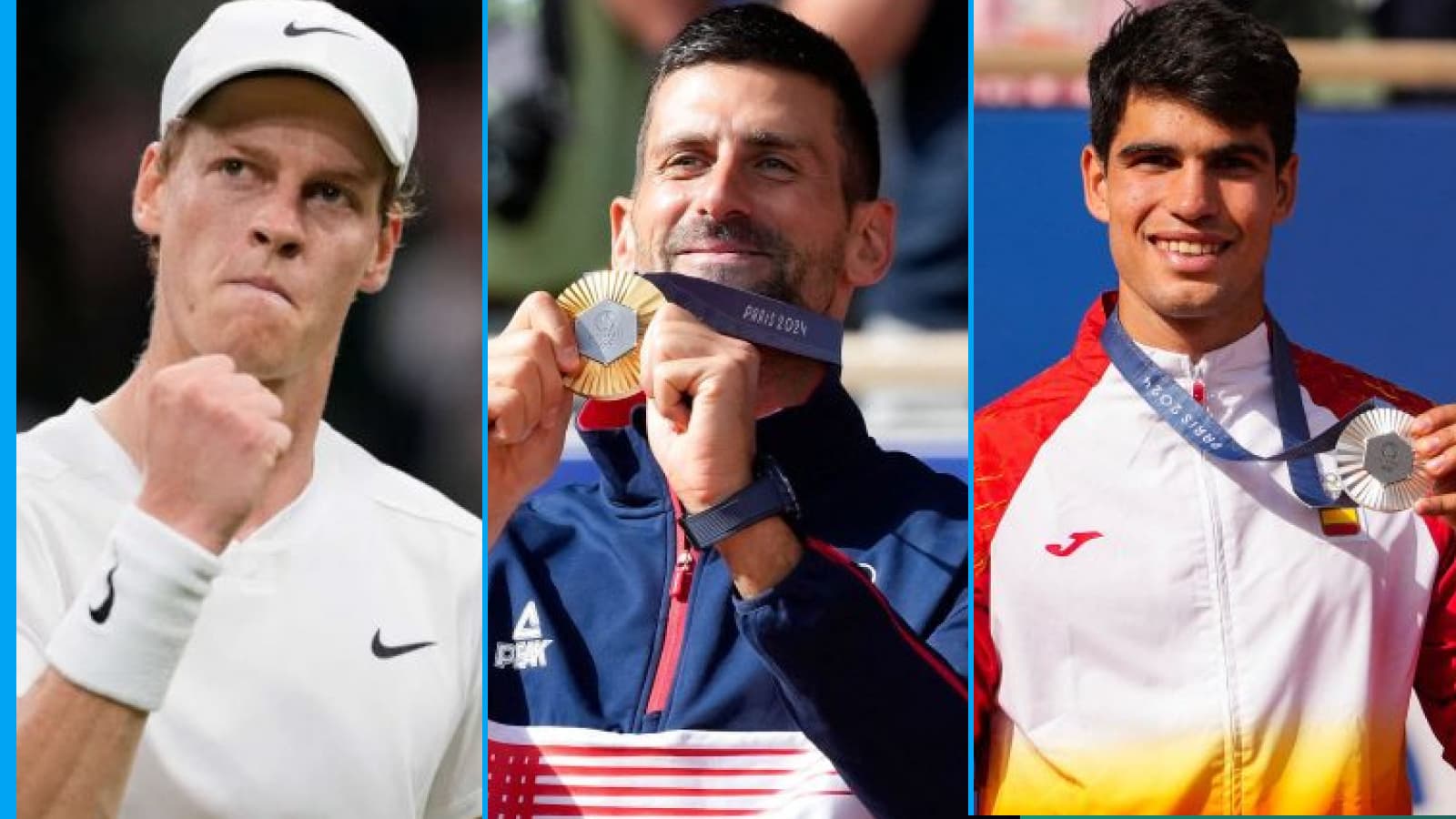 (L-R) Jannik Sinner, Novak Djokovic, and Carlos Alcaraz