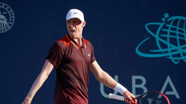 Denis Shapovalov reacts during his match with Ben Shelton in Washington