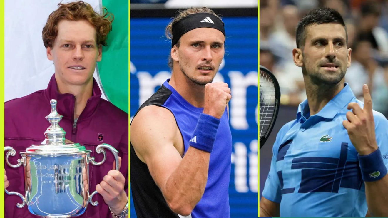 Left to right: Jannik Sinner, Alexander Zverev and Novak Djokovic