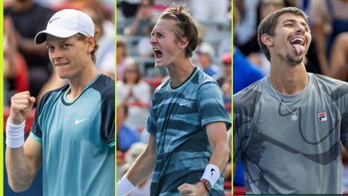 Jannik Sinner, Sebastian Korda and Alexei Popyrin in action in Montreal