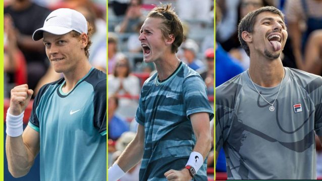Jannik Sinner, Sebastian Korda and Alexei Popyrin in action in Montreal