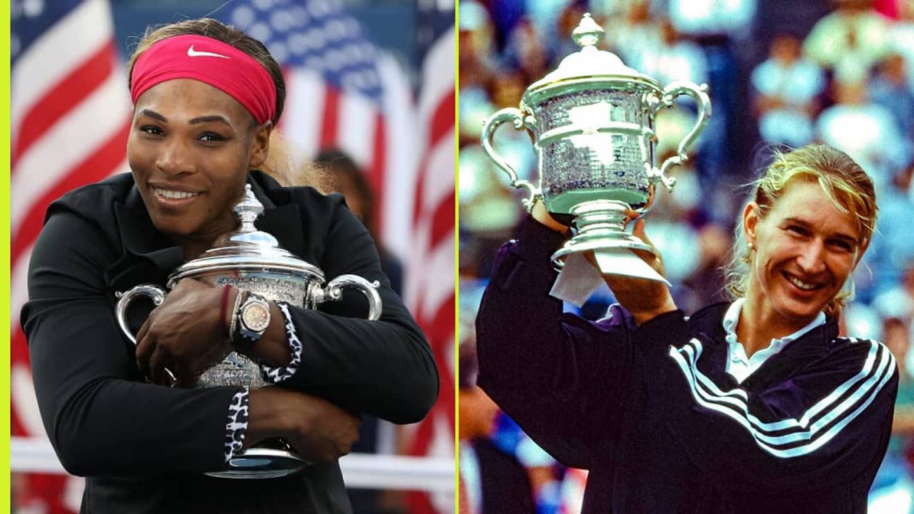 Serena Williams and Steffi Graf with the US Open trophy