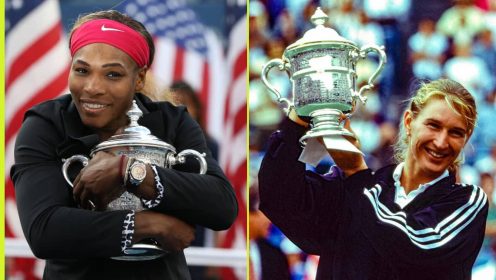 Serena Williams and Steffi Graf with the US Open trophy