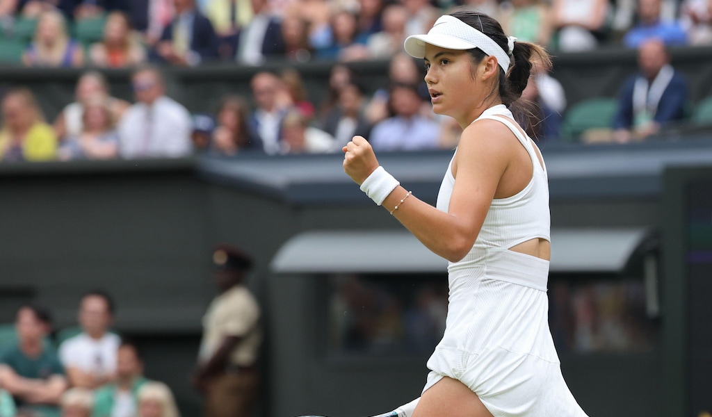 Emma Raducanu in action during Wimbledon in 2024