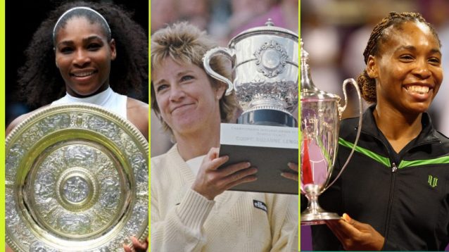 (L-R) Serena Williams, Chris Evert, Venus Williams