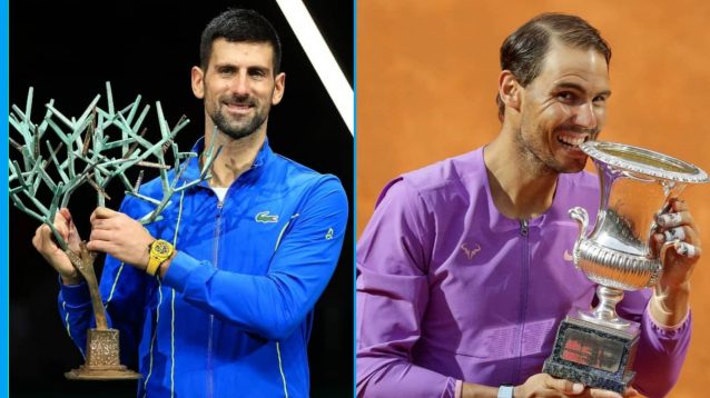 Novak Djokovic and Rafael Nadal with their most recent Masters 1000 titles