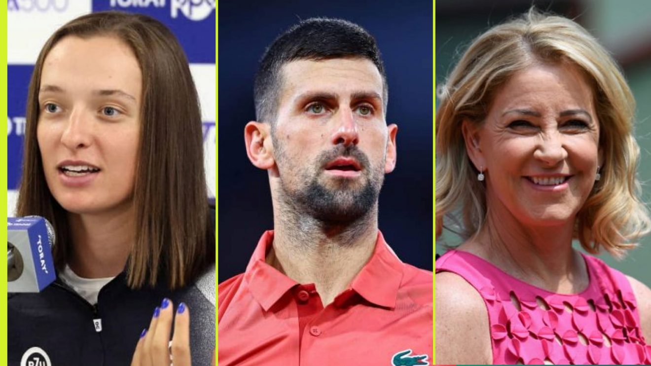 (L-R) Iga Swiatek, Novak Djokovic, Chris Evert