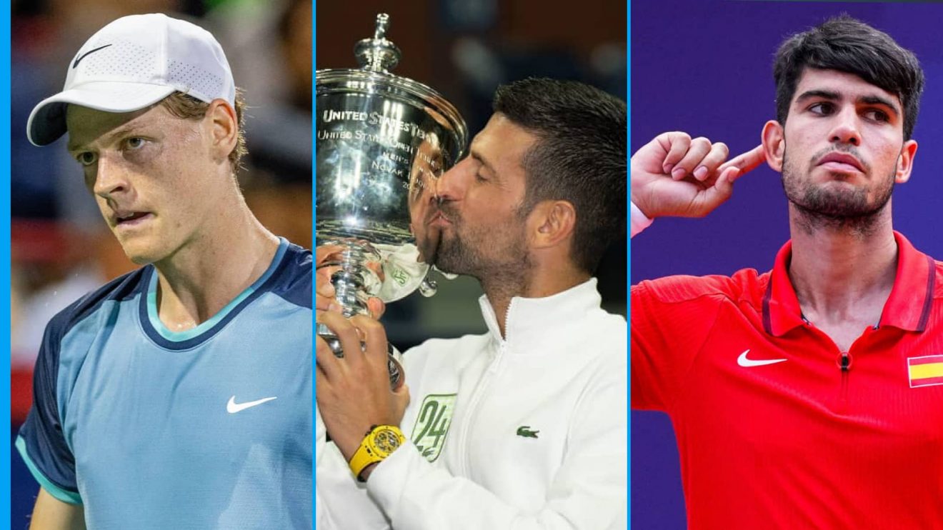 Jannik Sinner, Novak Djokovic and Carlos Alcaraz